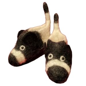 Wool Black and White Rat Mouse Slippers